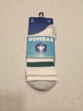 Bombas Half Calf Striped Athletic Socks Size Medium Green White